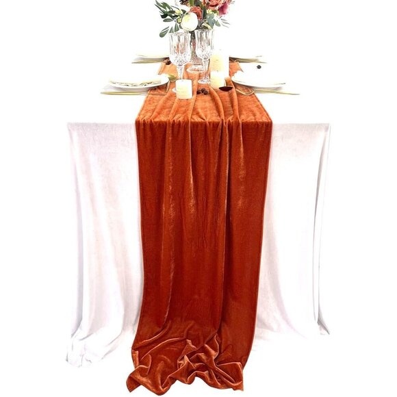 Luxurious Terracotta Rust Velvet Table Runner 10ft Long Wedding & Fall Decor Dis - Picture 9 of 10